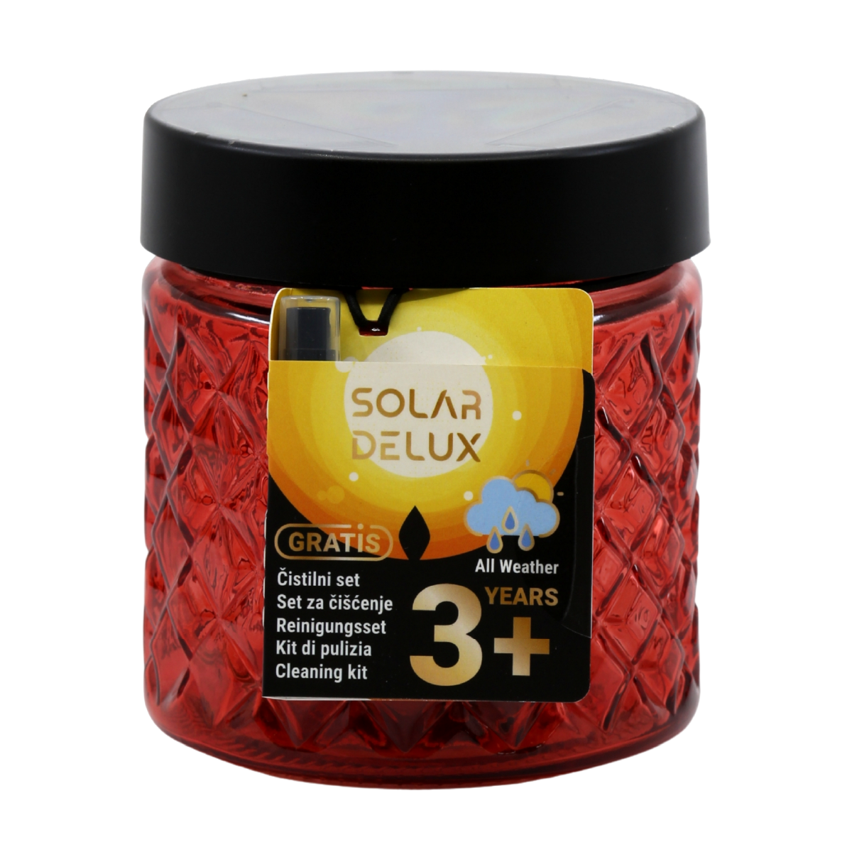 Solar-Deluxe Glas-Solarkerze Rot – 3 Jahre+ Leuchtdauer