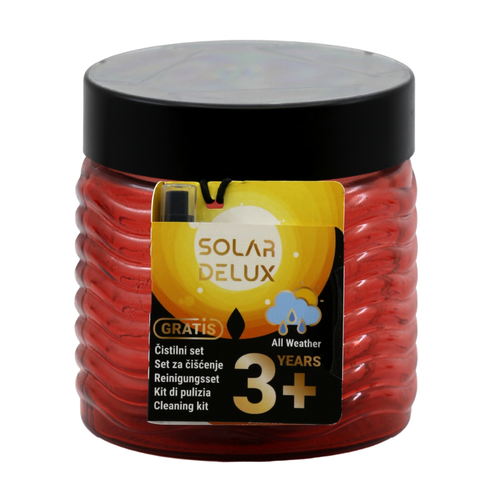 Solar-Deluxe Glas-Solarkerze Rot – 3 Jahre+ Leuchtdauer